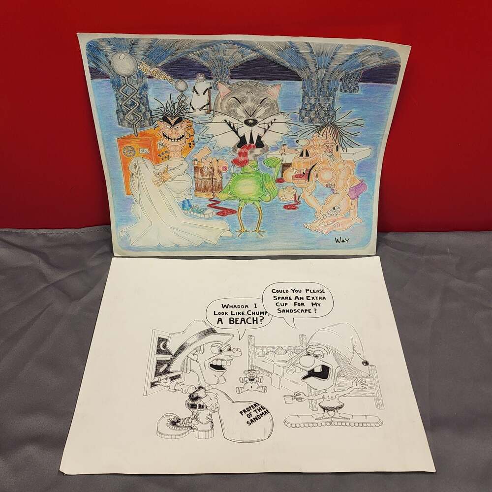 Original Hand Drawn Cartoon Art by WAY Satirical Artwork Lot